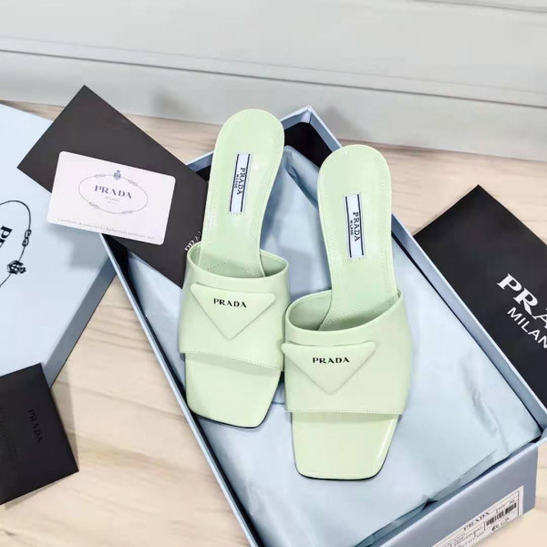 Pra*a brushed leather mid-heeled slides