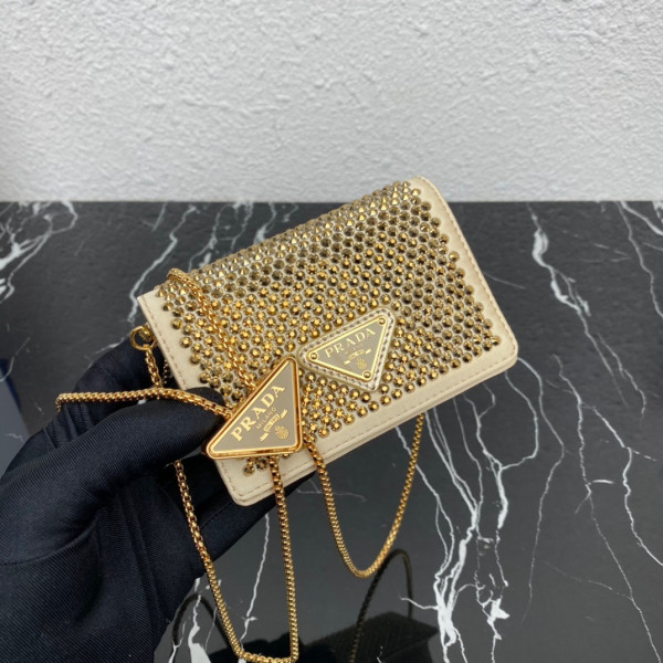 Pra*a cardholder with shoulder strap and crystals