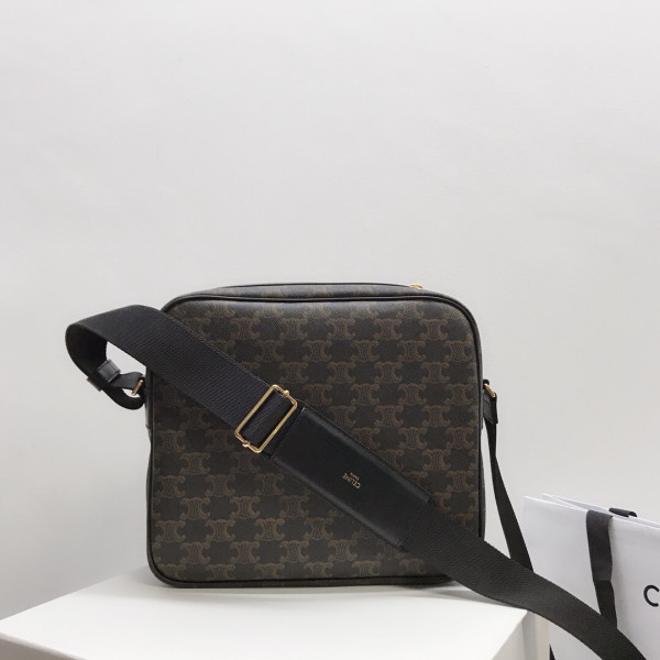 Ce**e large pocket messenger bag in triomphe canvas and calfskin