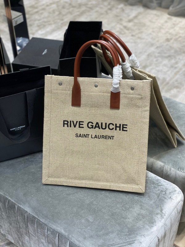 YSL RIVE GAUCHE N/S SHOPPING BAG IN LINEN AND COTTON