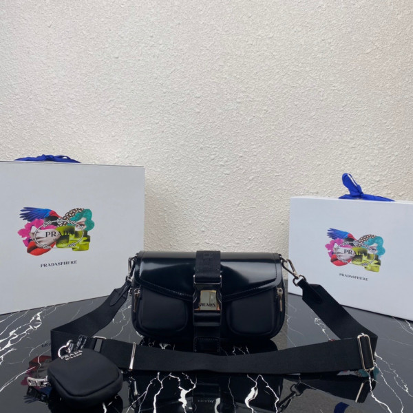 Pra*a pocket nylon and brushed leather bag