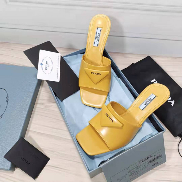 Pra*a brushed leather mid-heeled slides