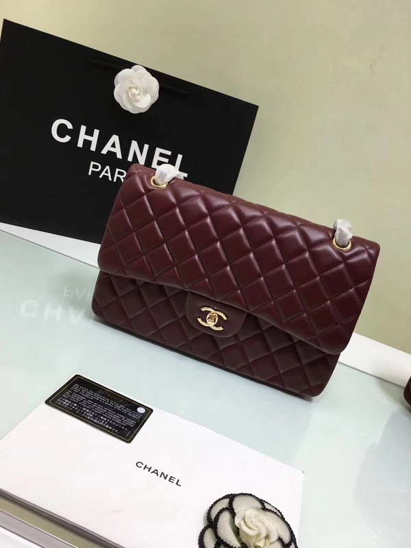CL 1112 Wine Red Large Size 30cm Lambskin Leather Flap Bag With Gold/Silver Hardware
