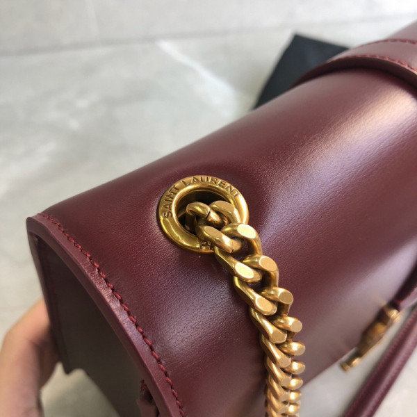 YSL MEDIUM SULPICE CHAIN BAG IN BURGUNDY LEATHER