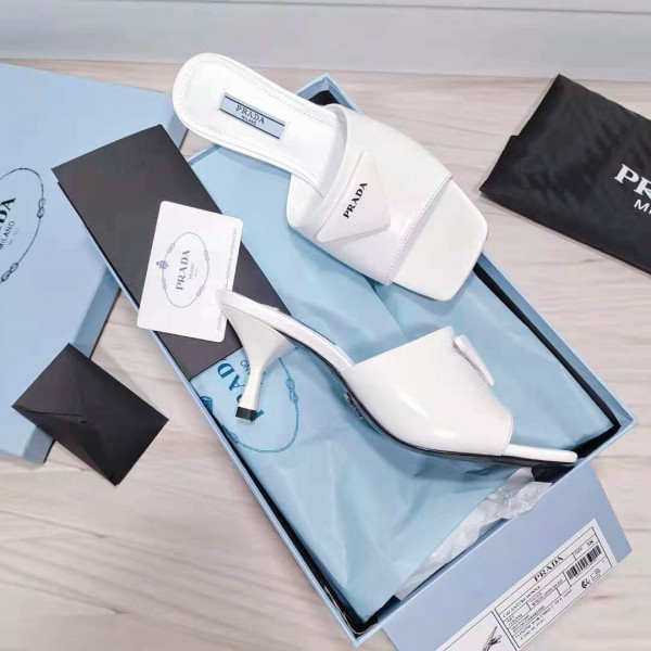 Pra*a brushed leather mid-heeled slides