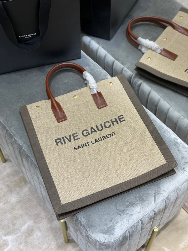 YSL RIVE GAUCHE N/S SHOPPING BAG IN LINEN AND COTTON