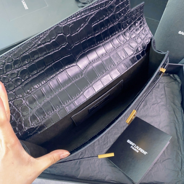 YSL MANHATTAN CLUTCH IN CROCODILE-EMBOSSED LEATHER