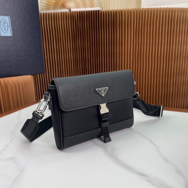 Pra*a re-nylon and leather shoulder bag