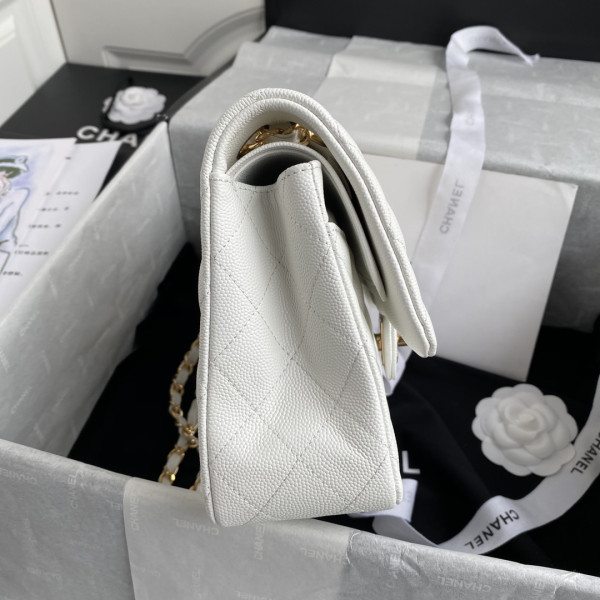 CL A01112 White Large 25.5 Calfskin Leather Flap Bag