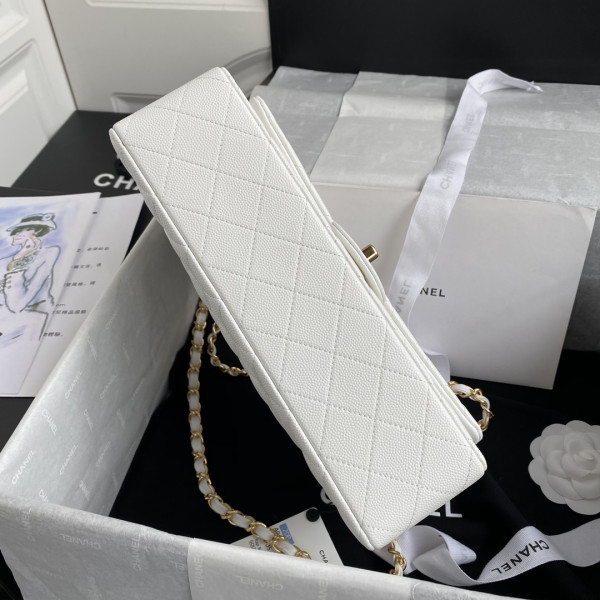 CL A01112 White Large 25.5 Calfskin Leather Flap Bag