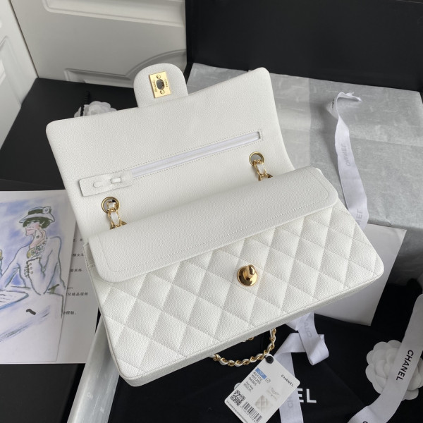 CL A01112 White Large 25.5 Calfskin Leather Flap Bag