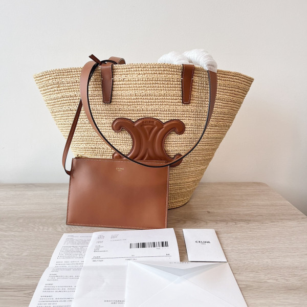 medium S*pple ce**e classic panier in raffia and calfskin